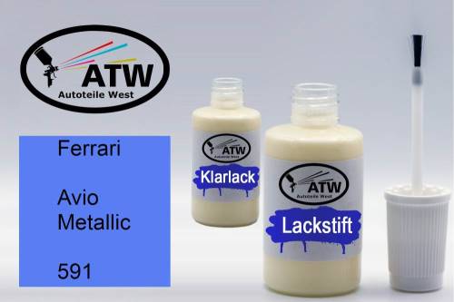 Ferrari, Avio Metallic, 591: 20ml Lackstift + 20ml Klarlack - Set, von ATW Autoteile West.